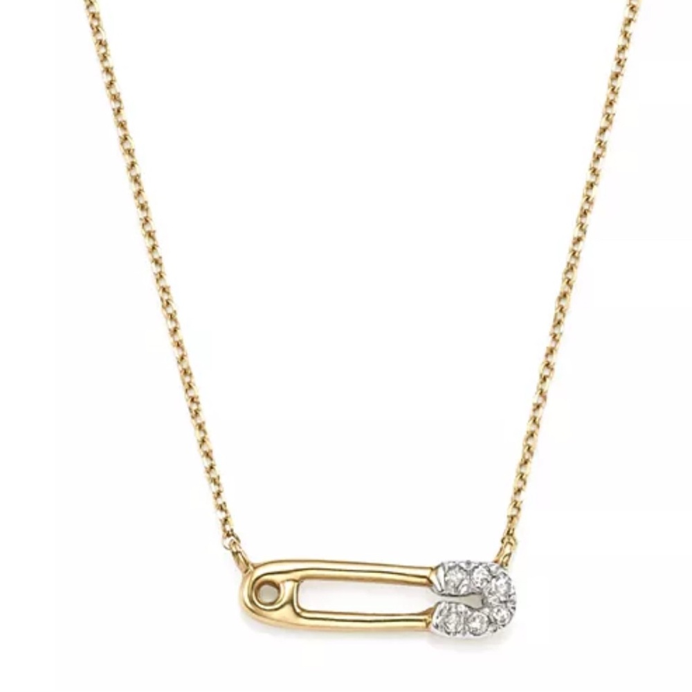 Adina Reyter 14K Yellow Gold Pavé Diamond Safety Pin Necklace, 15"